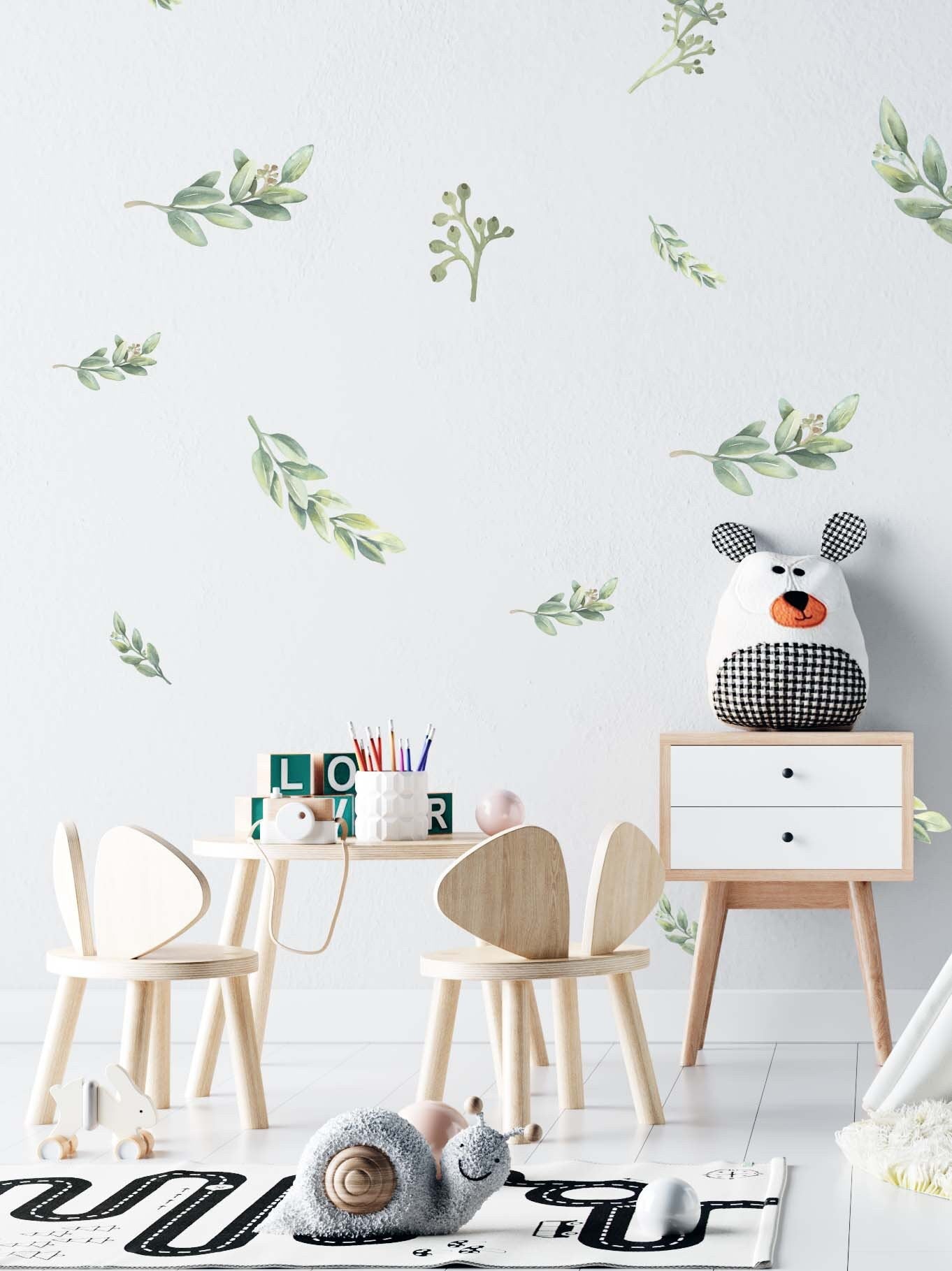 Greenery Wall Decal Botanical nursery decals Green Leaf, LF001