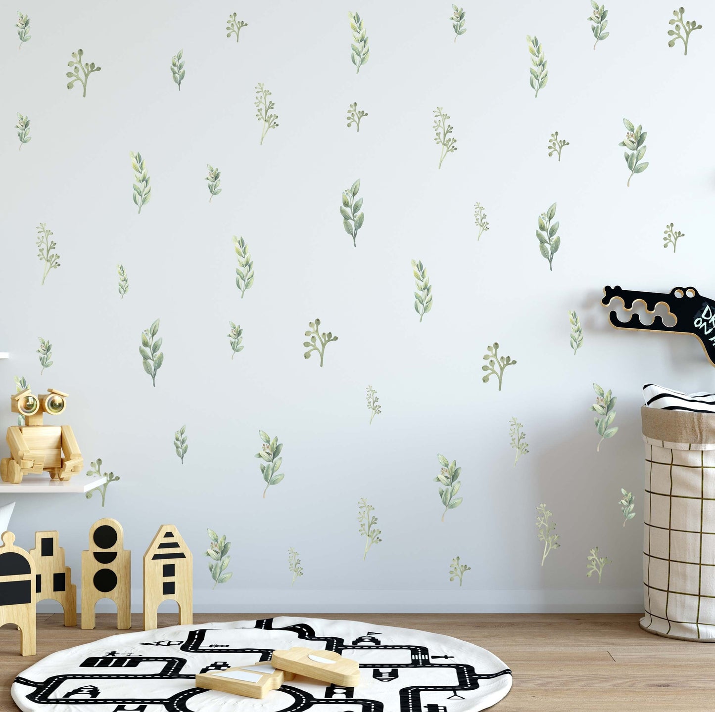 Greenery Wall Decal Botanical nursery decals Green Leaf, LF001