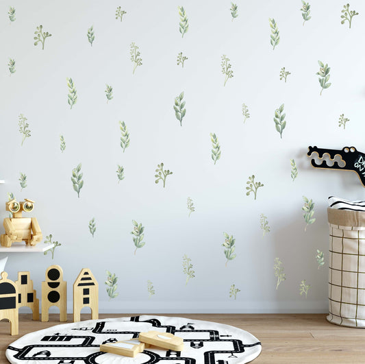 Greenery Wall Decal Botanical nursery decals Green Leaf, LF001