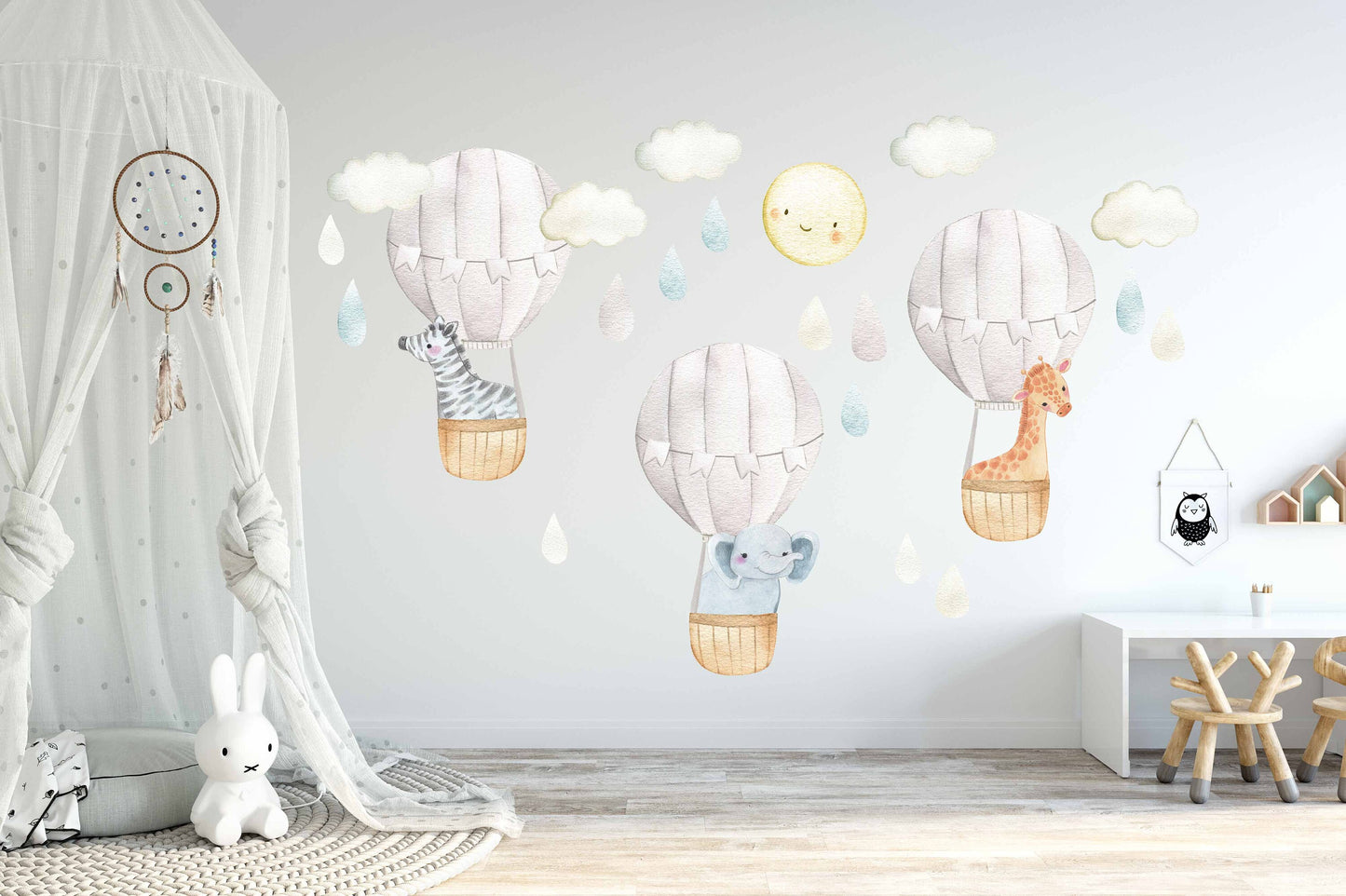 Hot air Balloons Nursery decals Wall Stickers for Kids Jungle Safari Animals Gray