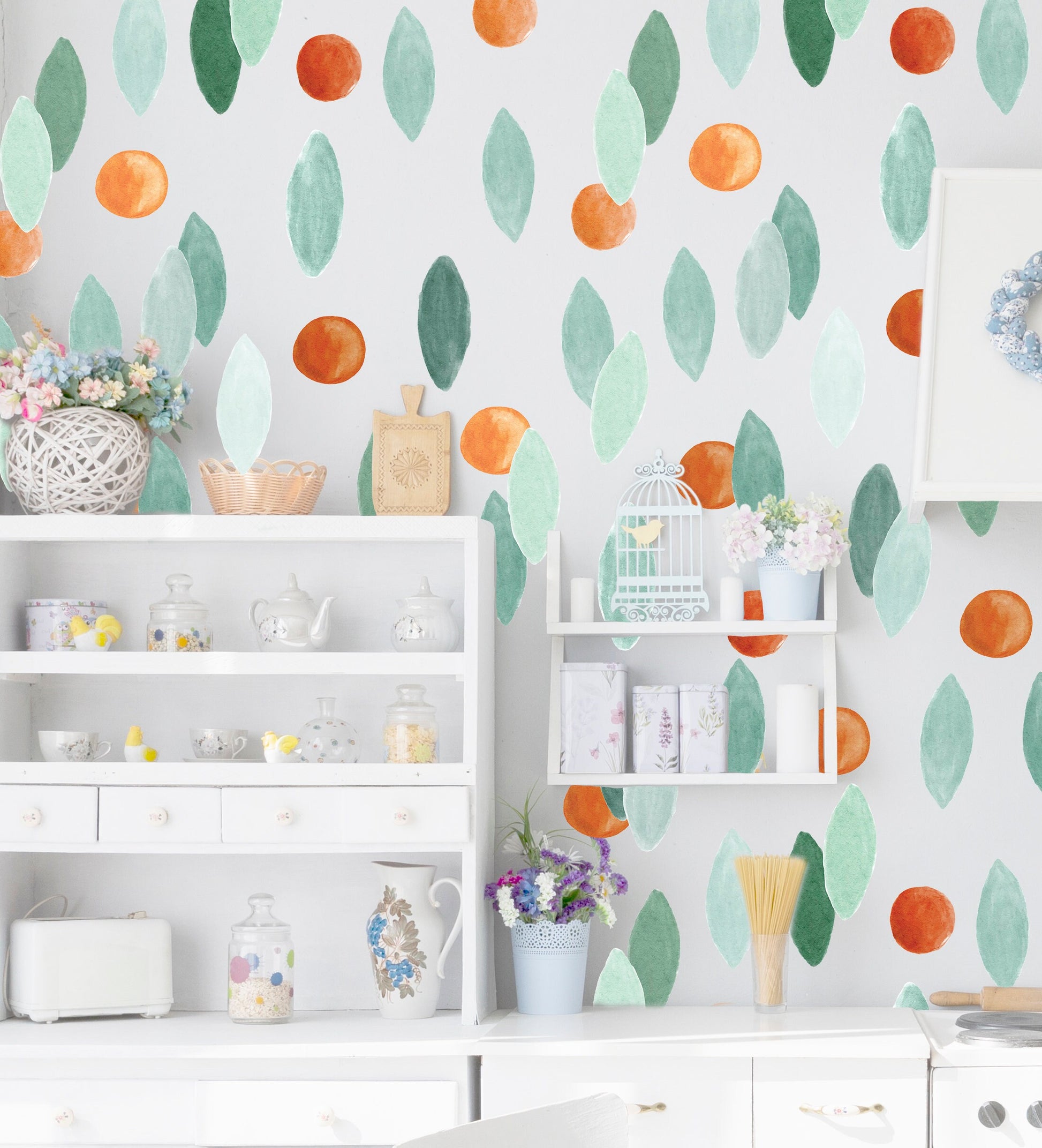 Green Leaf Wall Decals Stickers Oranges, LF004