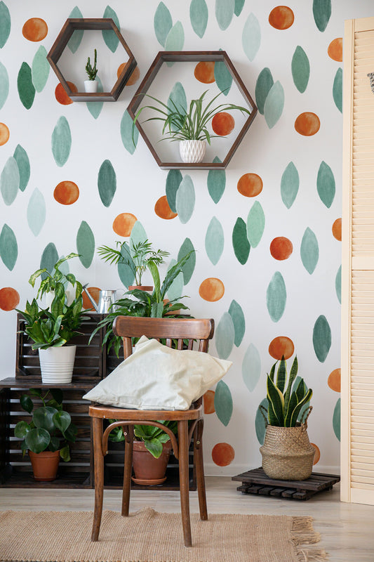 Green Leaf Wall Decals Stickers Oranges, LF004