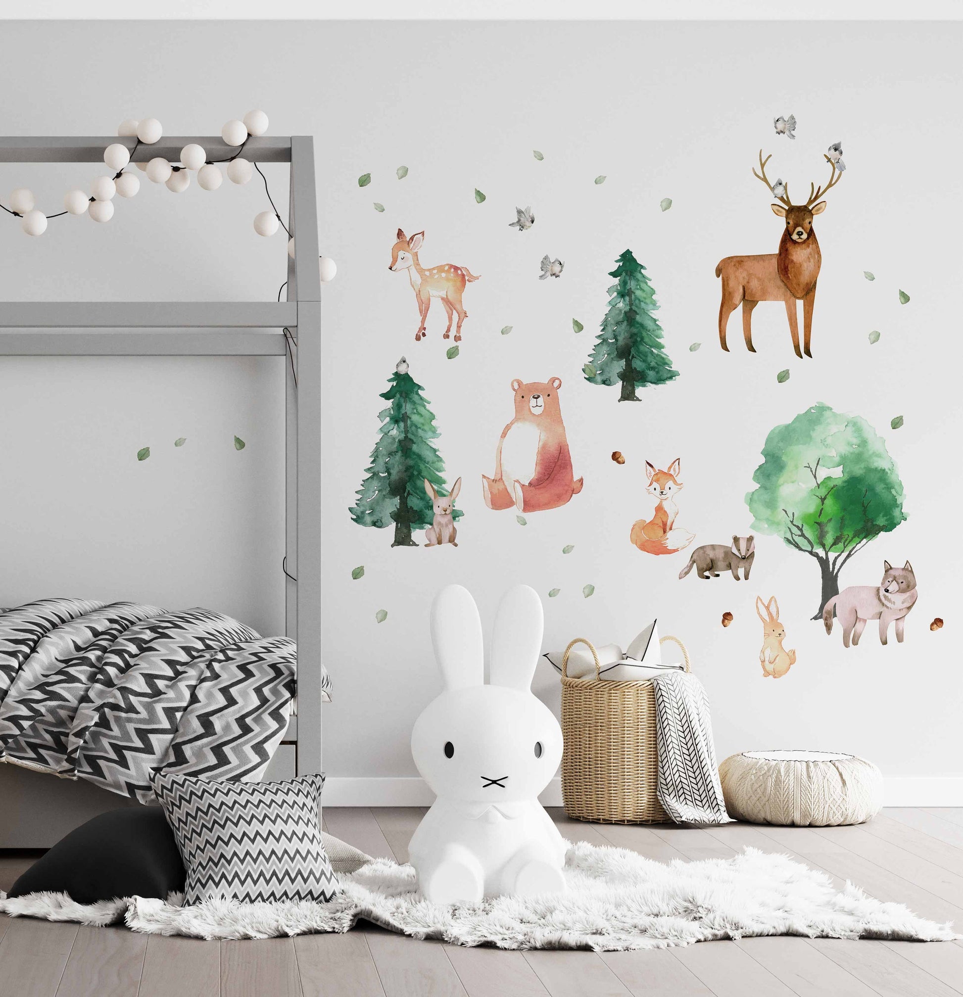 Forest Animals Trees Pines Wall Decals Woodland Nursery Stickers Kids Room Decor Deer Bear, LF005