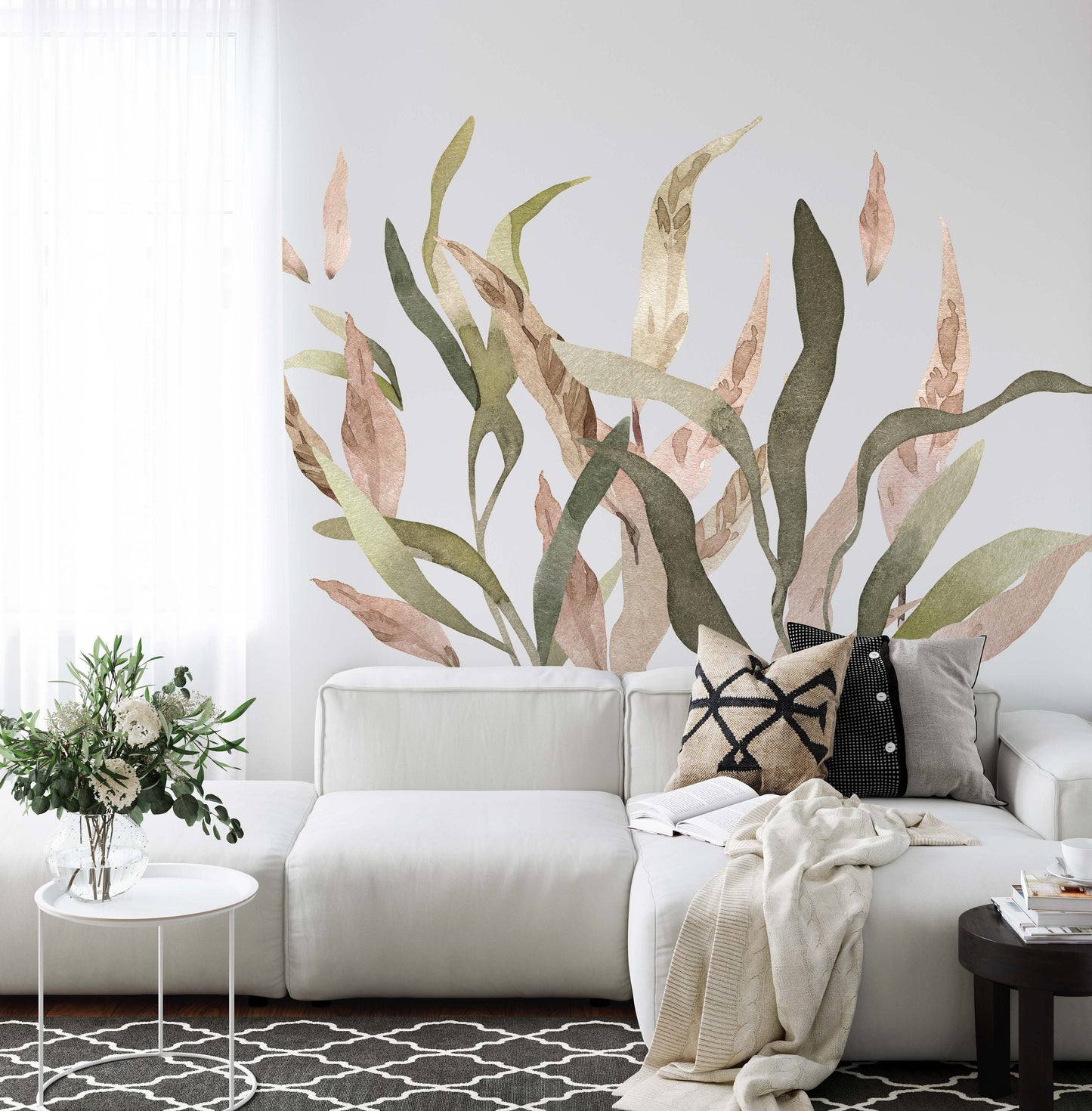 Greenery Boho Wall Decals Stickers Large Leaves, LF011