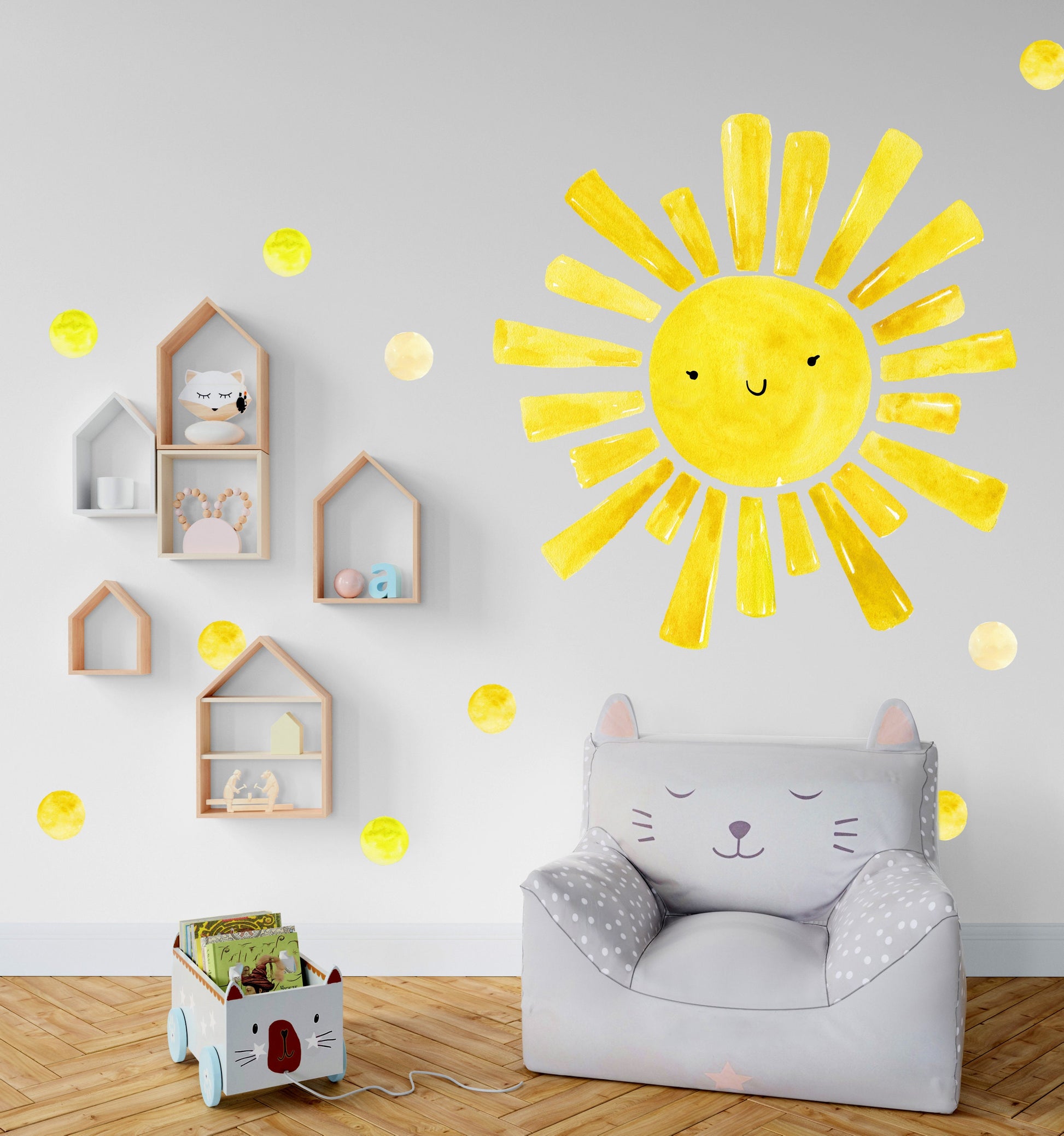 Sun Wall Decals Stickers Polka Dots Yellow Watercolor, LF019