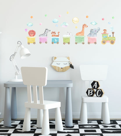 Train Wall Decals Nursery Stickers Jungle Animals Safari, LF023