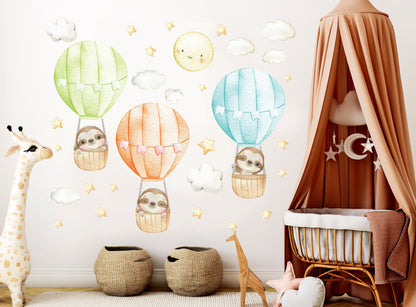 Hot Air Balloon Wall Decal Sloths Stickers, LF035