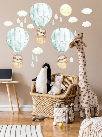 Hot Air Balloon Wall Decal Sloths Stickers, LF035