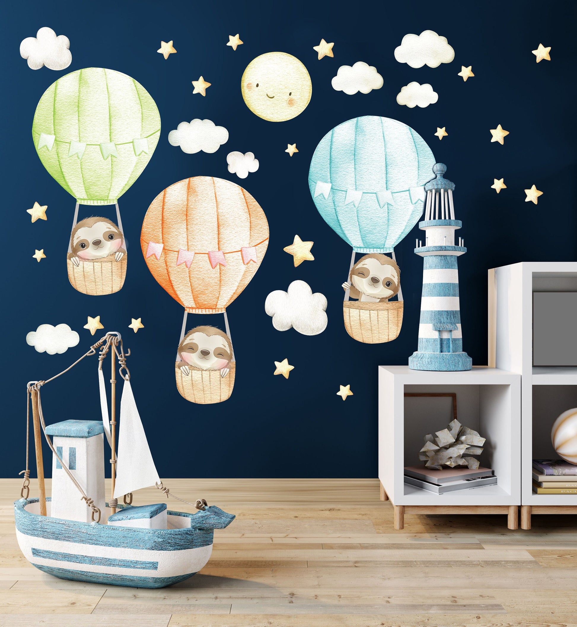 Hot Air Balloon Wall Decal Sloths Stickers, LF035