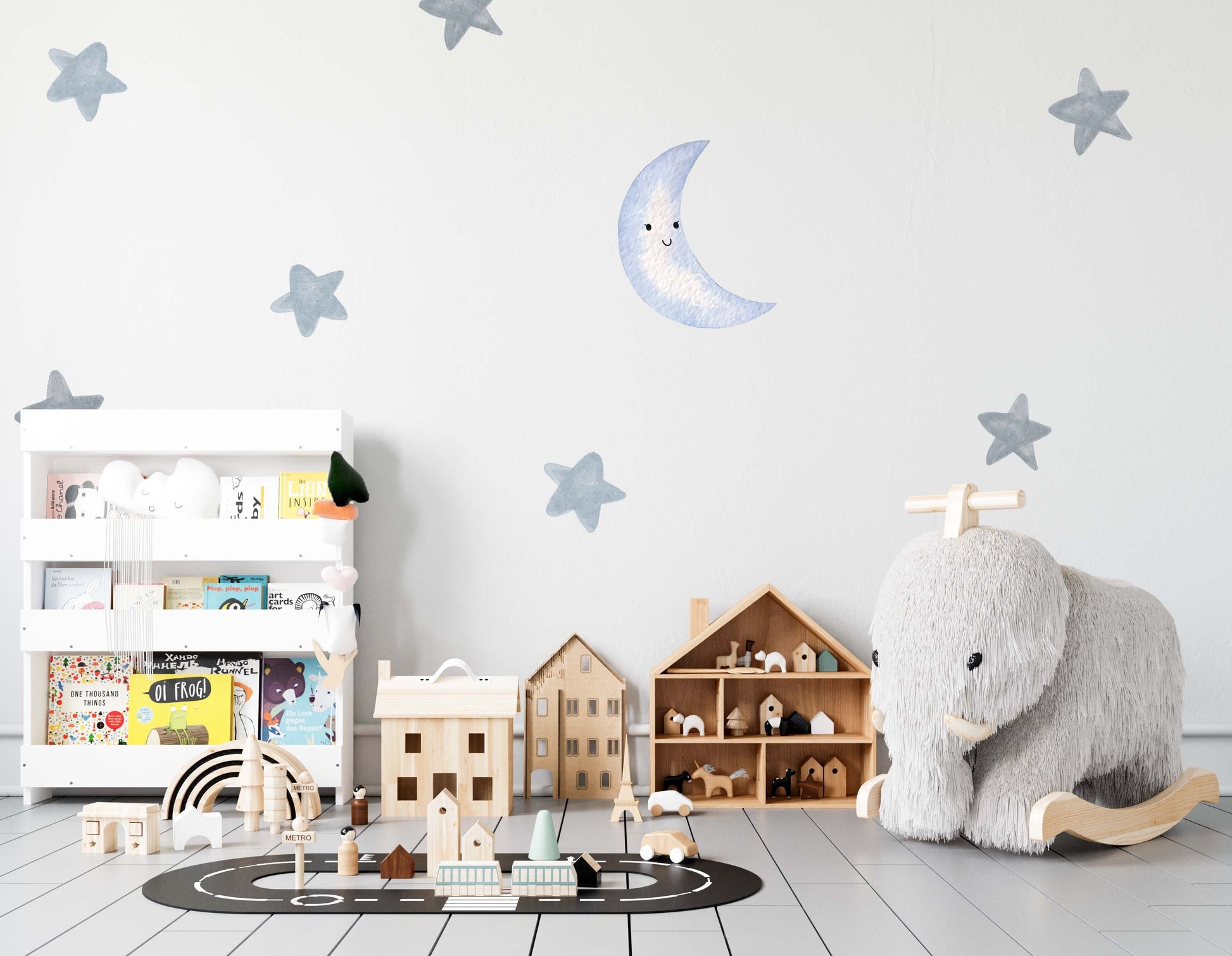 Star Wall Decals Moon Watercolor Stickers Half Moon, LF042