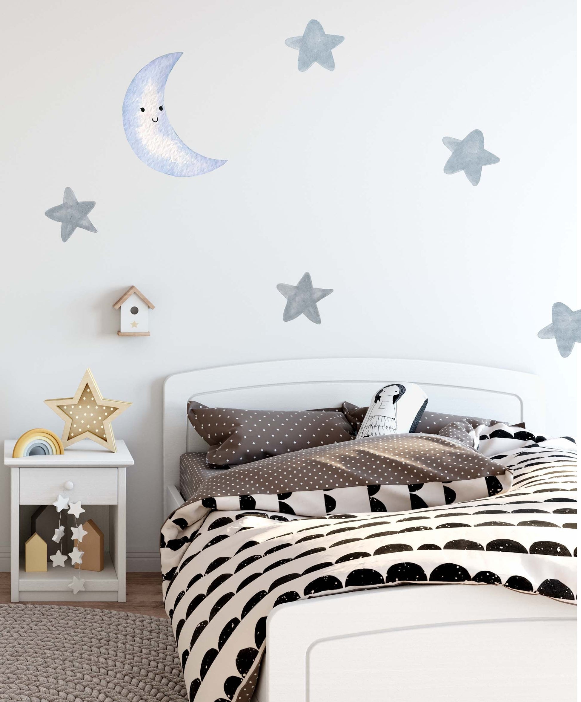 Star Wall Decals Moon Watercolor Stickers Half Moon, LF042