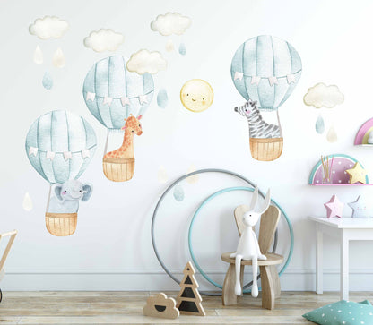 Hot Air Balloon Wall Decal Nursery Decor Safari Animals LF043