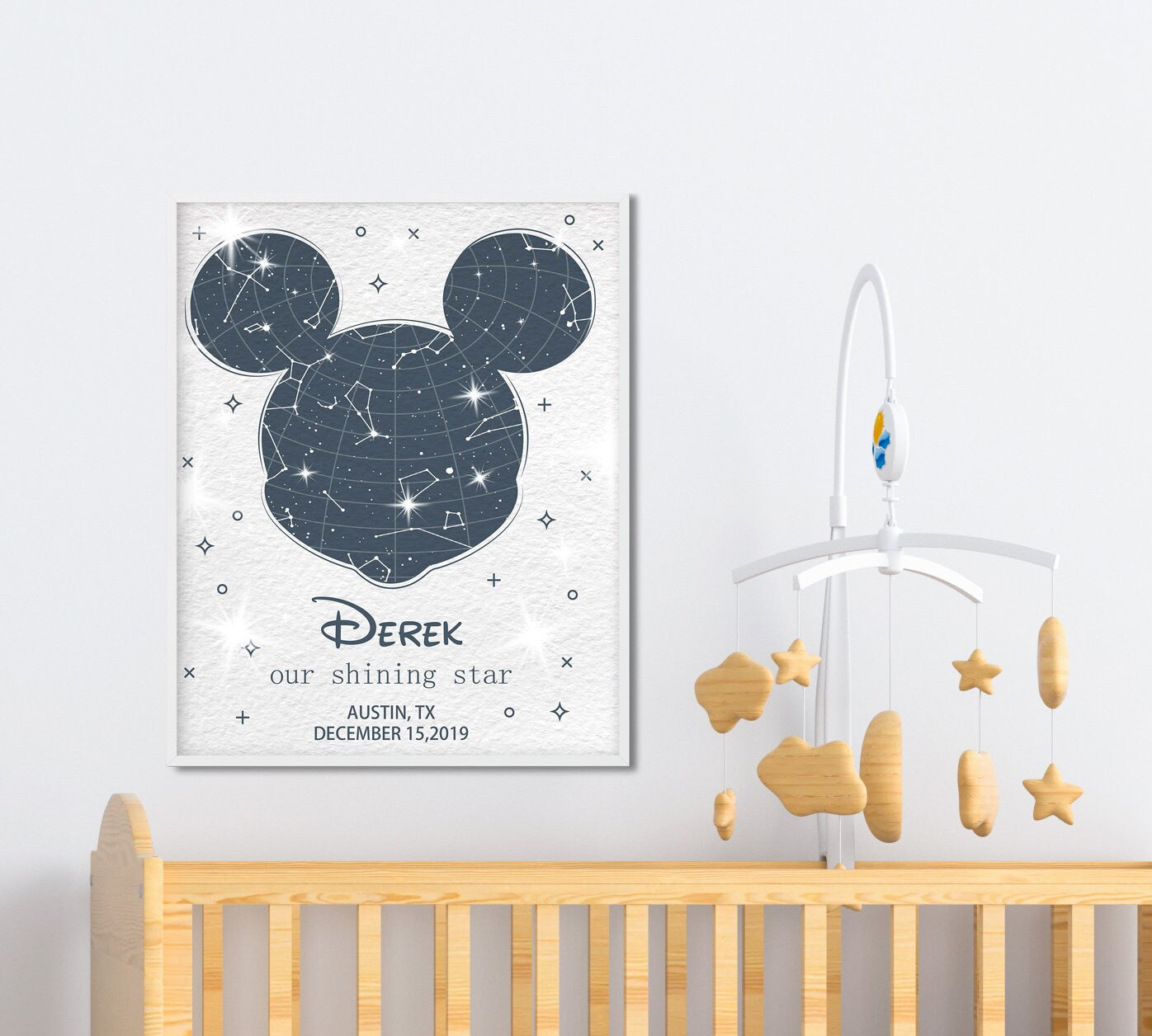 Custom Night Sky Print Nursery Decor Mickey Ears Star Map by Date 1st Birthday Gift, LF044