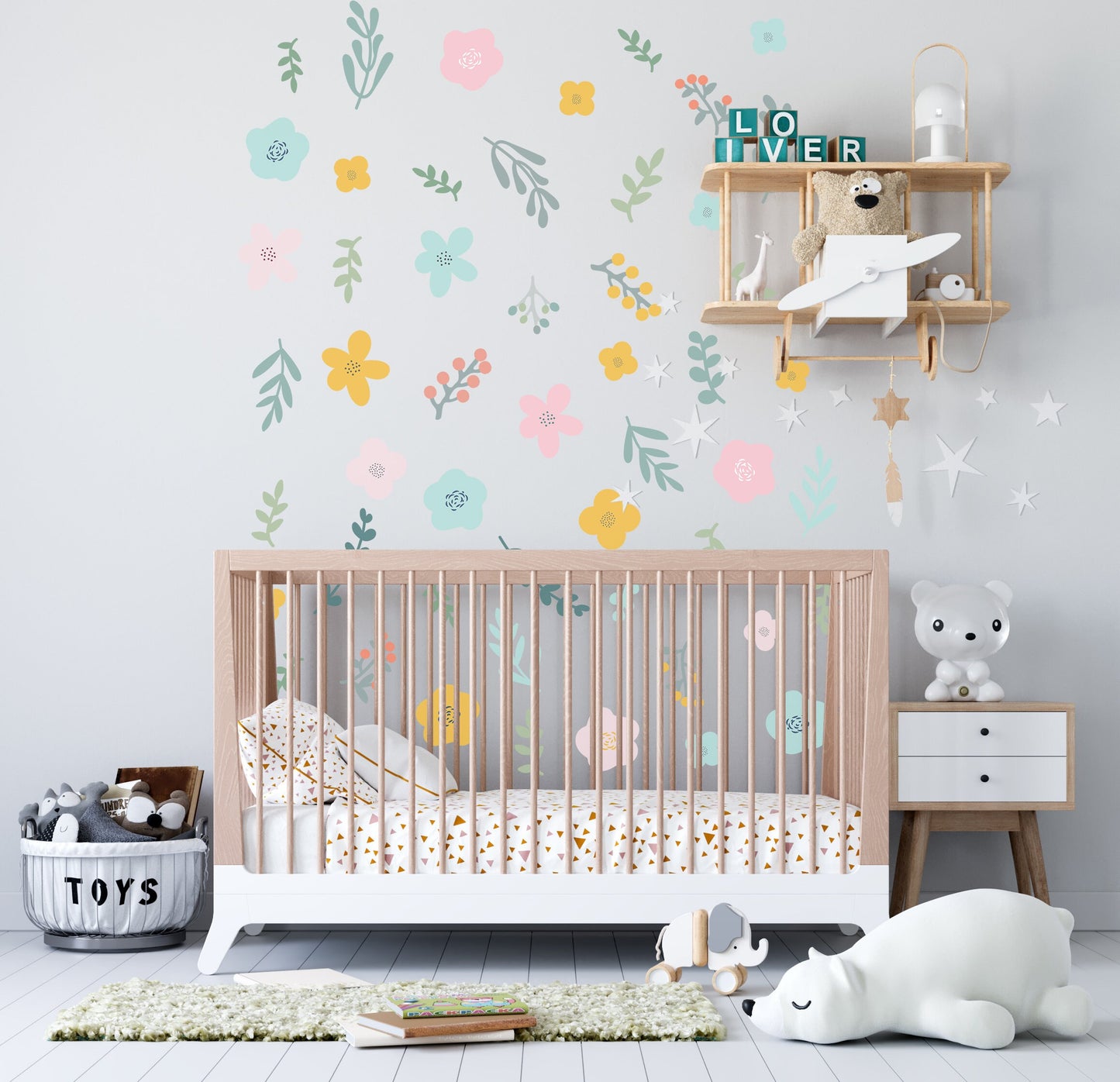 Greenery Wall Decals Flowers Sticker Nursery Room Decoration, LF063