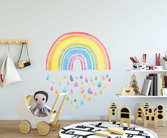 Rainbow Wall Decals Watercolor Color Drops Stickers, LF075