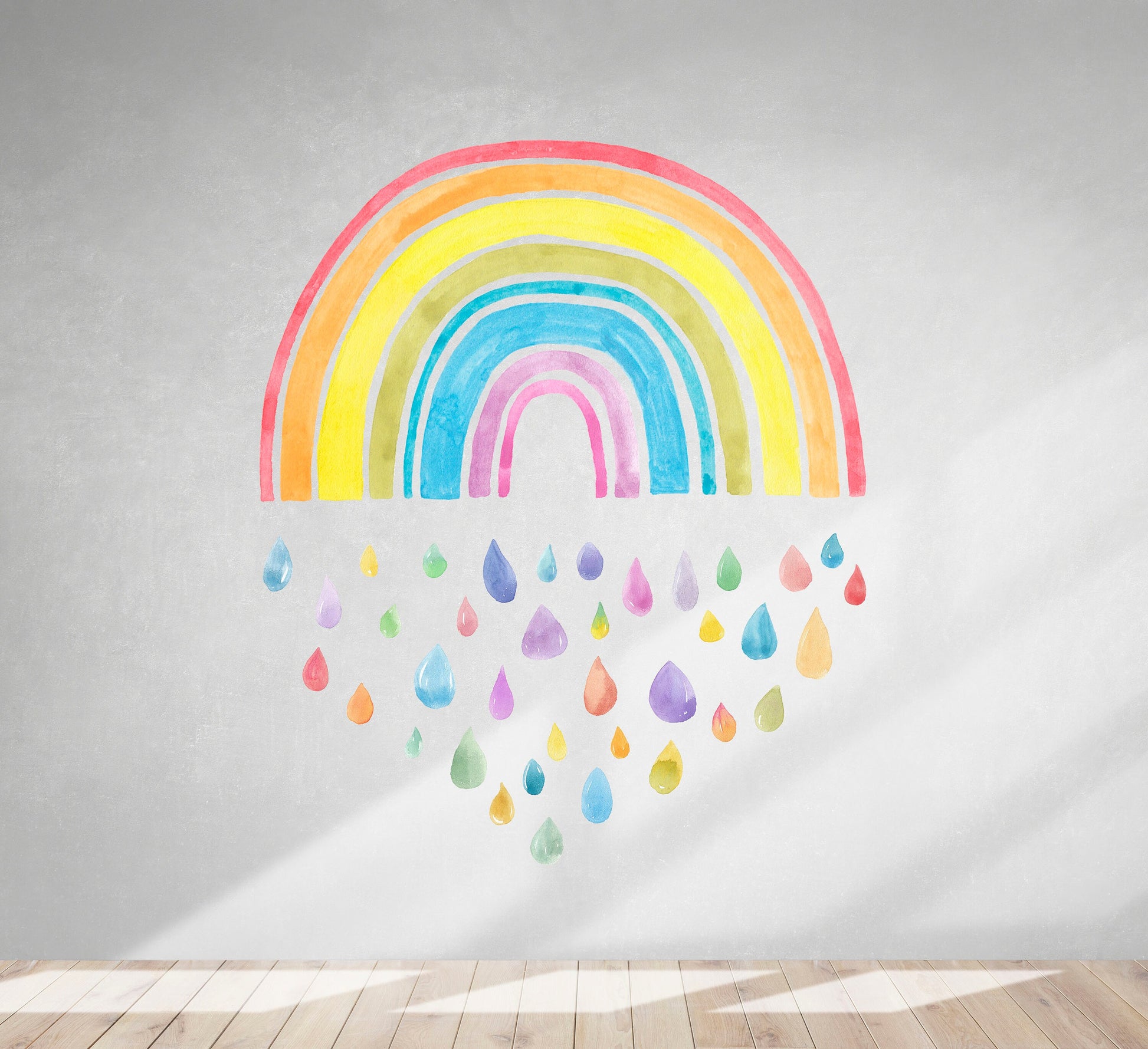 Rainbow Wall Decals Watercolor Color Drops Stickers, LF075