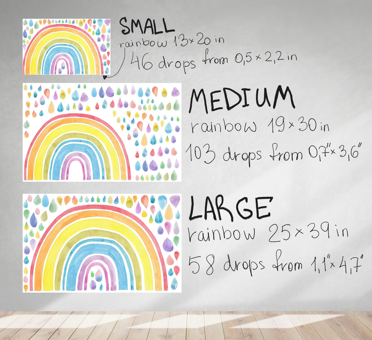 Rainbow Wall Decals Watercolor Color Drops Stickers, LF075