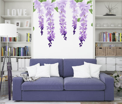 Wisteria Wall Decals Purple Flowers Stickers, LF093