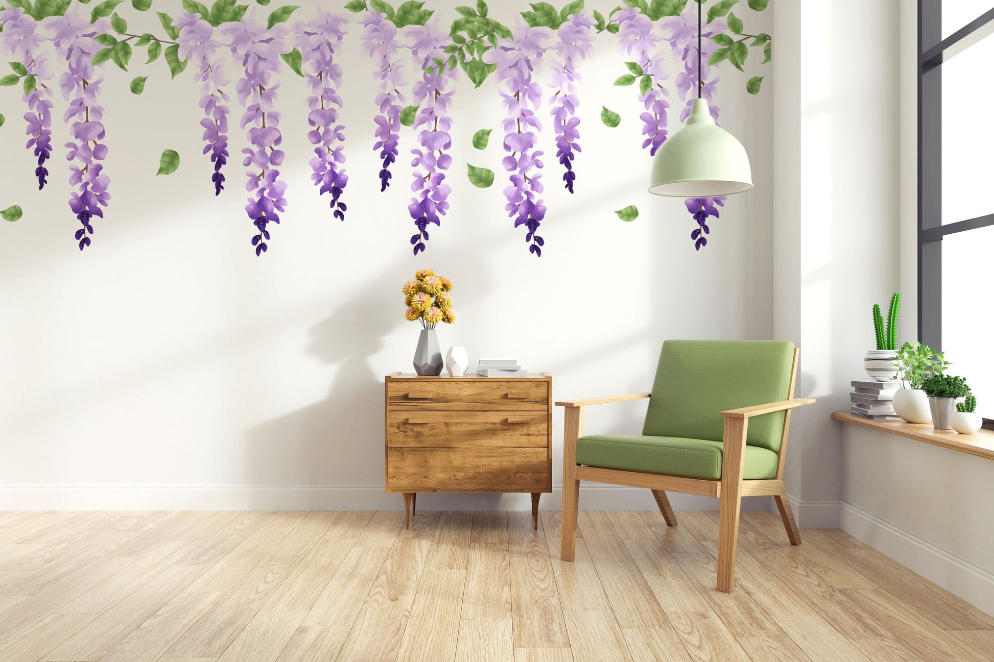 Wisteria Wall Decals Purple Flowers Stickers, LF093