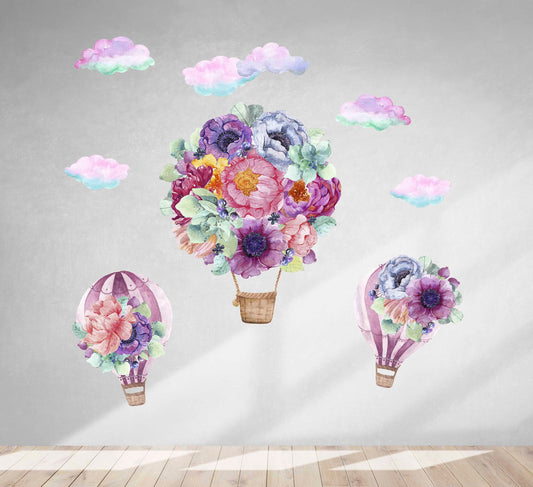 Hot Air Balloon Wall Decals Watercolor Flower Stickers, LF118