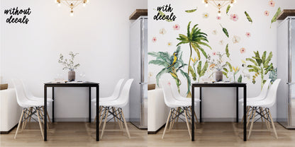 Palm Tree Wall Decals Tropical Leaves Banana Leaf Parrot Greenery Stickers, LF121