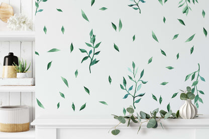 Greenery Wall Decals Watercolor Sticker Green Leaves Room Decor Stickers, LF145