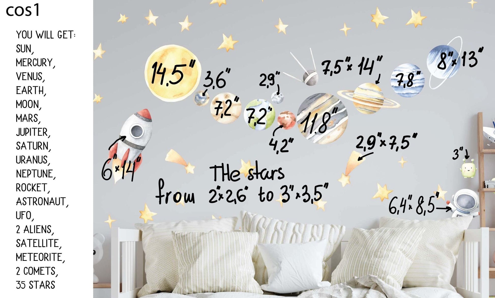 Cosmos Wall Decals Space Nursery Decor Stickers, LF157