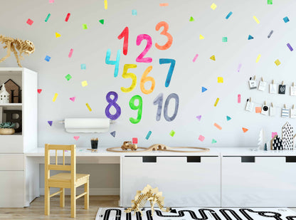 Rainbow Numbers Wall Decals Kids Room Decor Sprinkle Polka Dots learn to count School Stickers, LF172