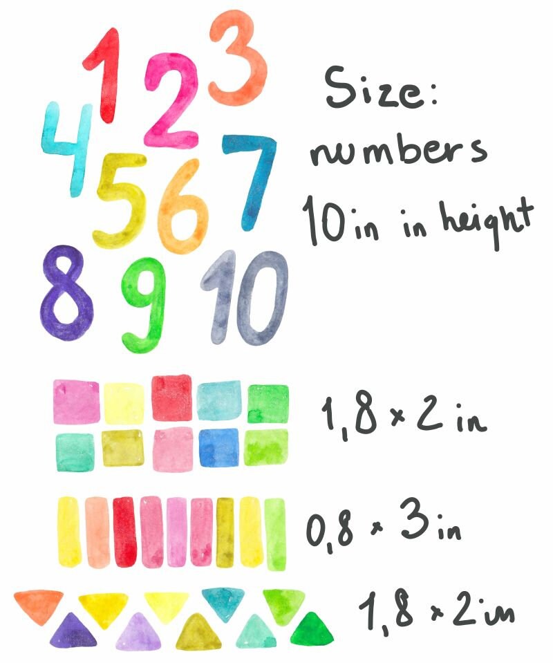 Rainbow Numbers Wall Decals Kids Room Decor Sprinkle Polka Dots learn to count School Stickers, LF172