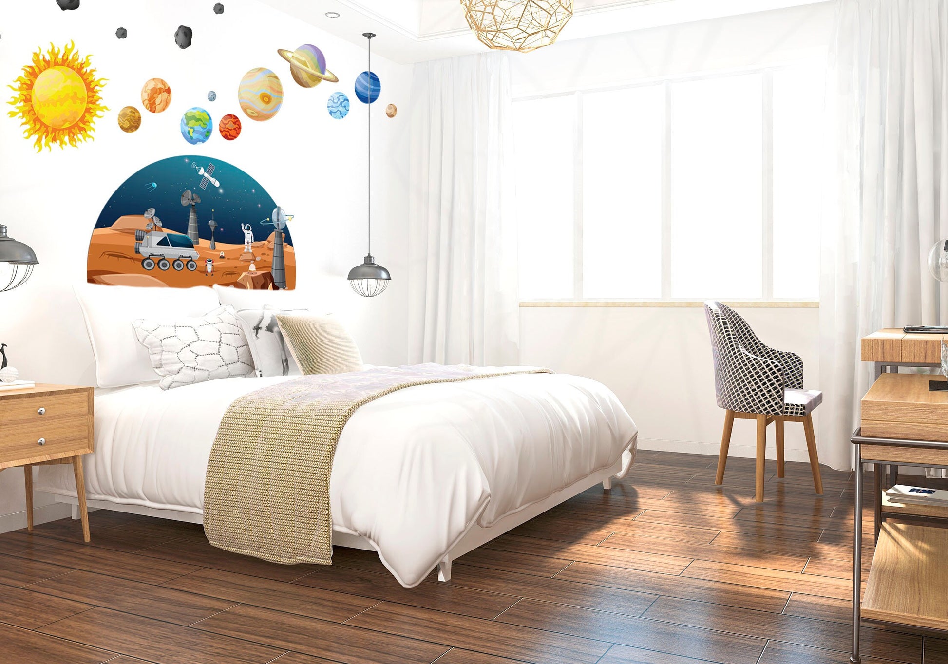 Space Wall Decal Solar System Planets Stickers, LF173