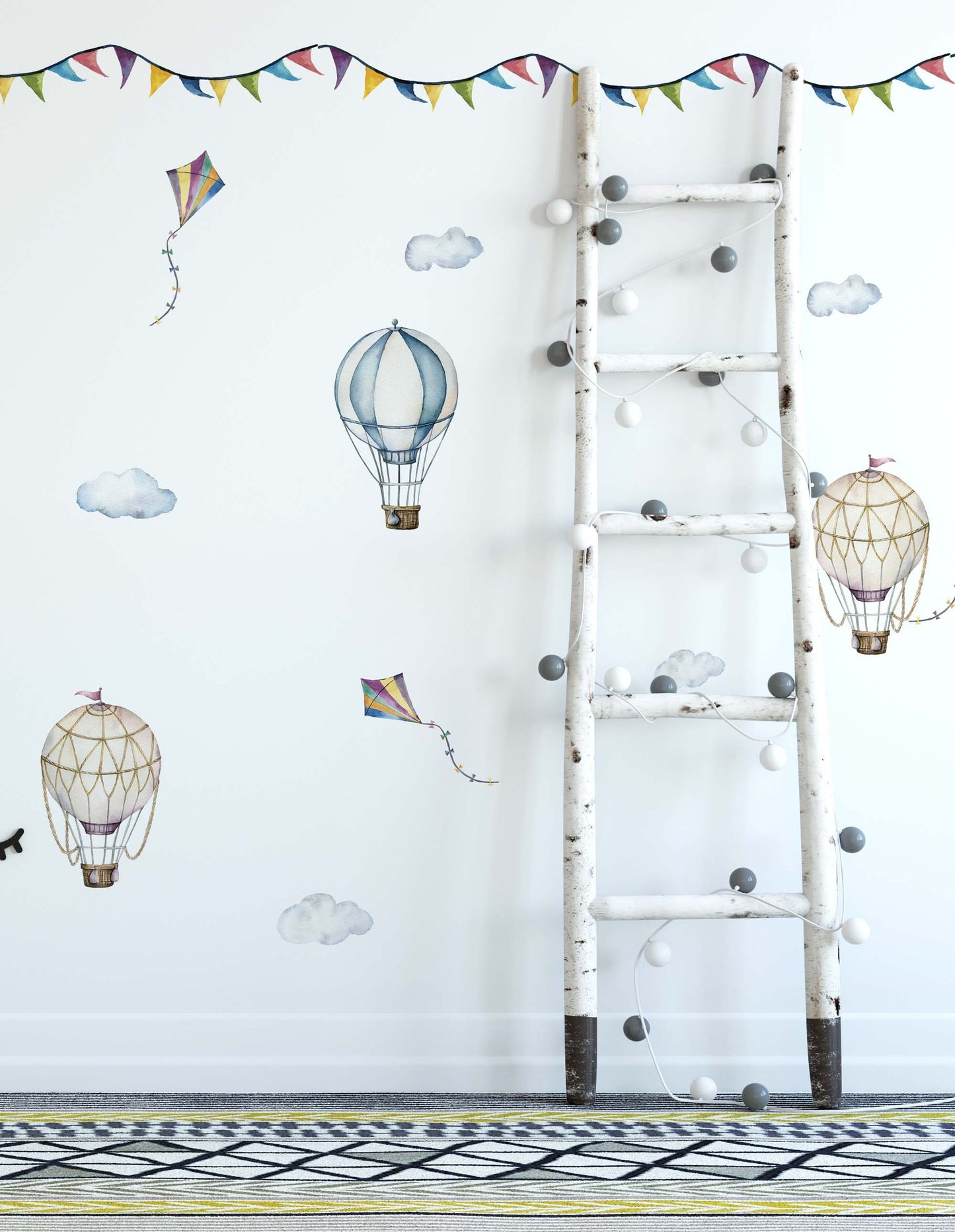 Hot Air Balloon Wall Decals Stickers Airplane Retro, LF174