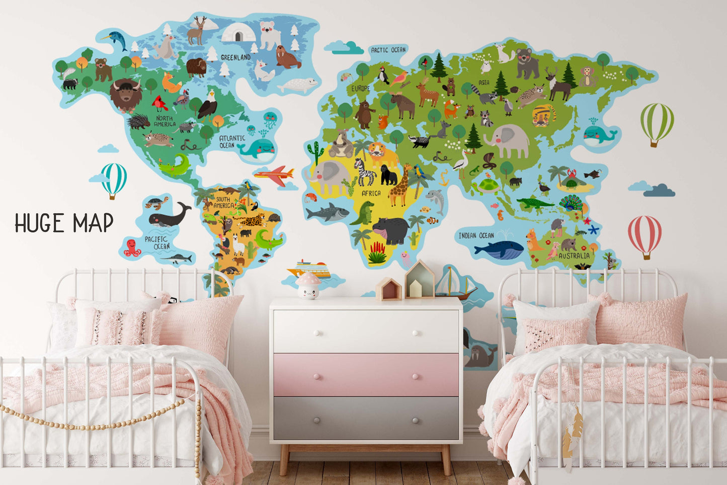 World Map wall decal Sticker Animals, LF181