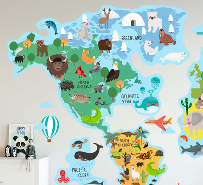 World Map wall decal Sticker Animals, LF181