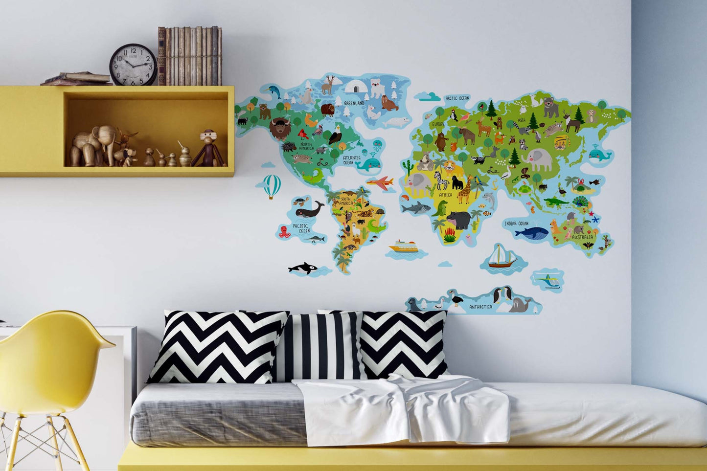 World Map wall decal Sticker Animals, LF181