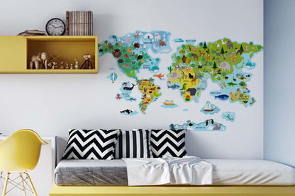 World Map wall decal Sticker Animals, LF181