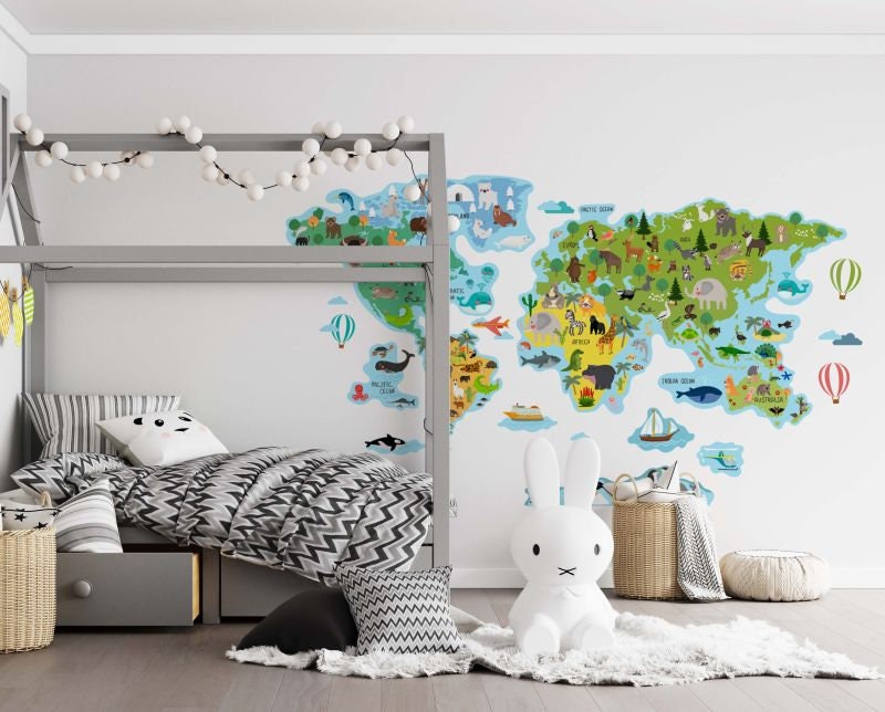 World Map wall decal Sticker Animals, LF181