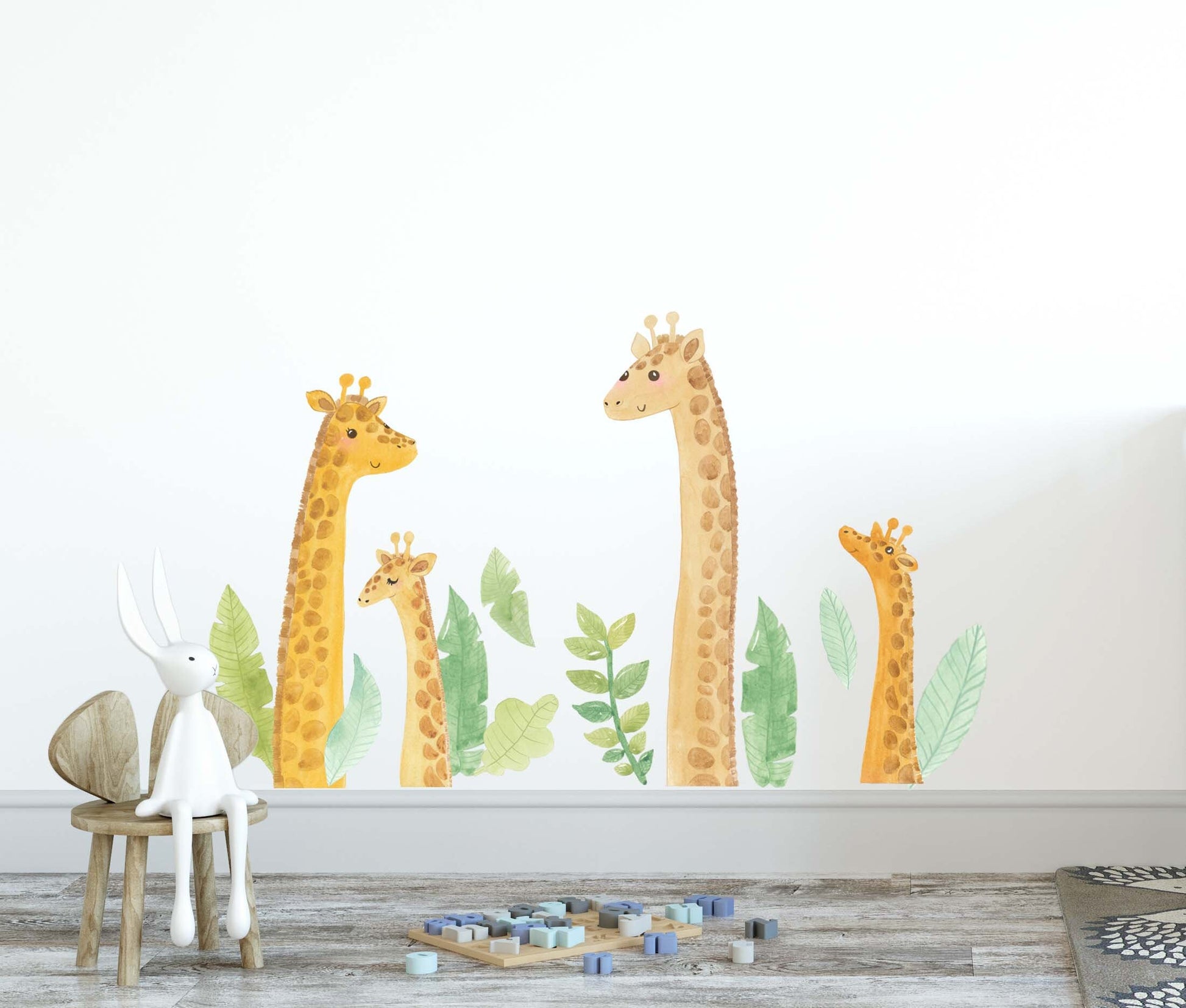 Giraffe Wall Decals Safari Animal Stickers Jungle Tropical Green Leaf, LF185