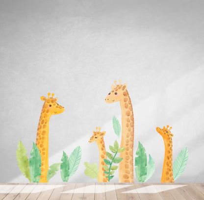 Giraffe Wall Decals Safari Animal Stickers Jungle Tropical Green Leaf, LF185