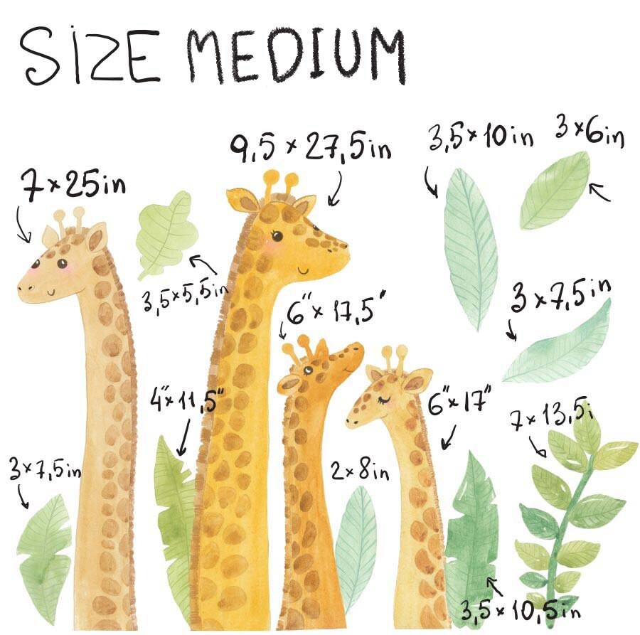 Giraffe Wall Decals Safari Animal Stickers Jungle Tropical Green Leaf, LF185