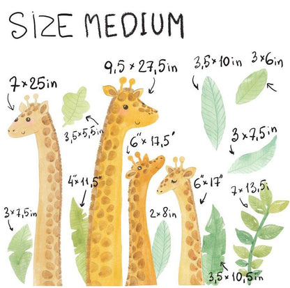 Giraffe Wall Decals Safari Animal Stickers Jungle Tropical Green Leaf, LF185