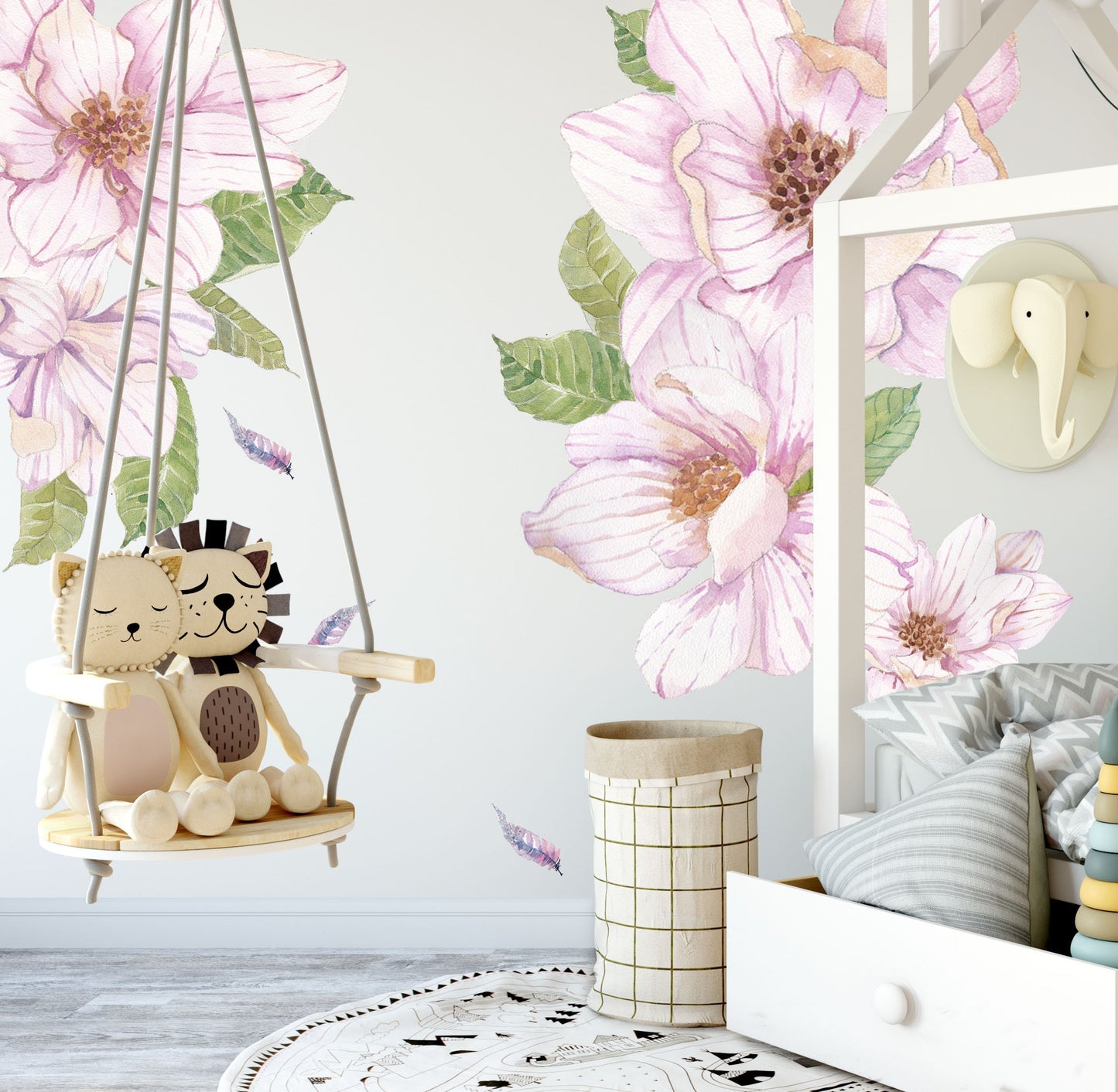 Magnolia wall Decals Pink Flowers stickers Rose Peony , LF199