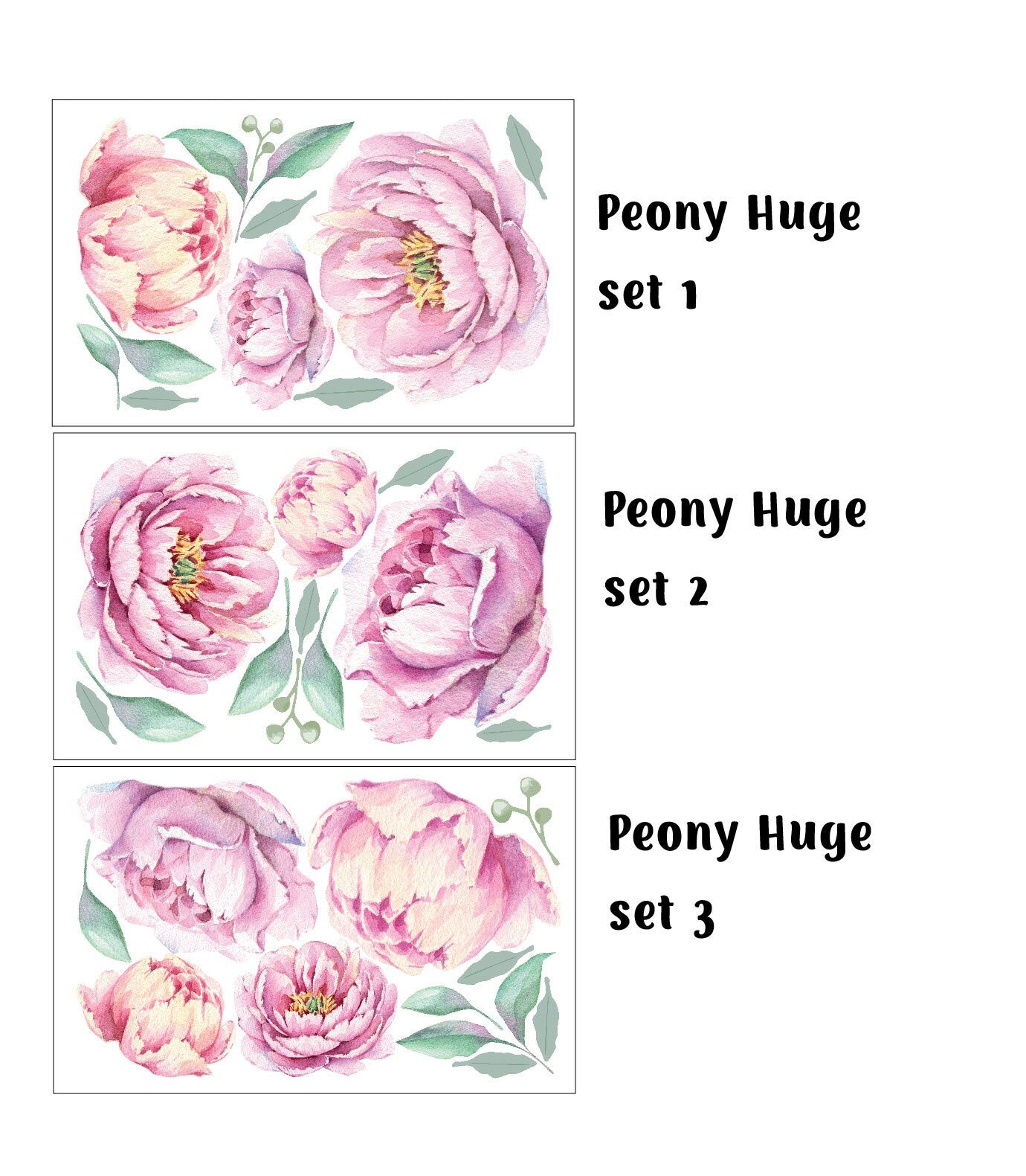 Peony Wall Decal Floral Rose Stickers Large, LF215