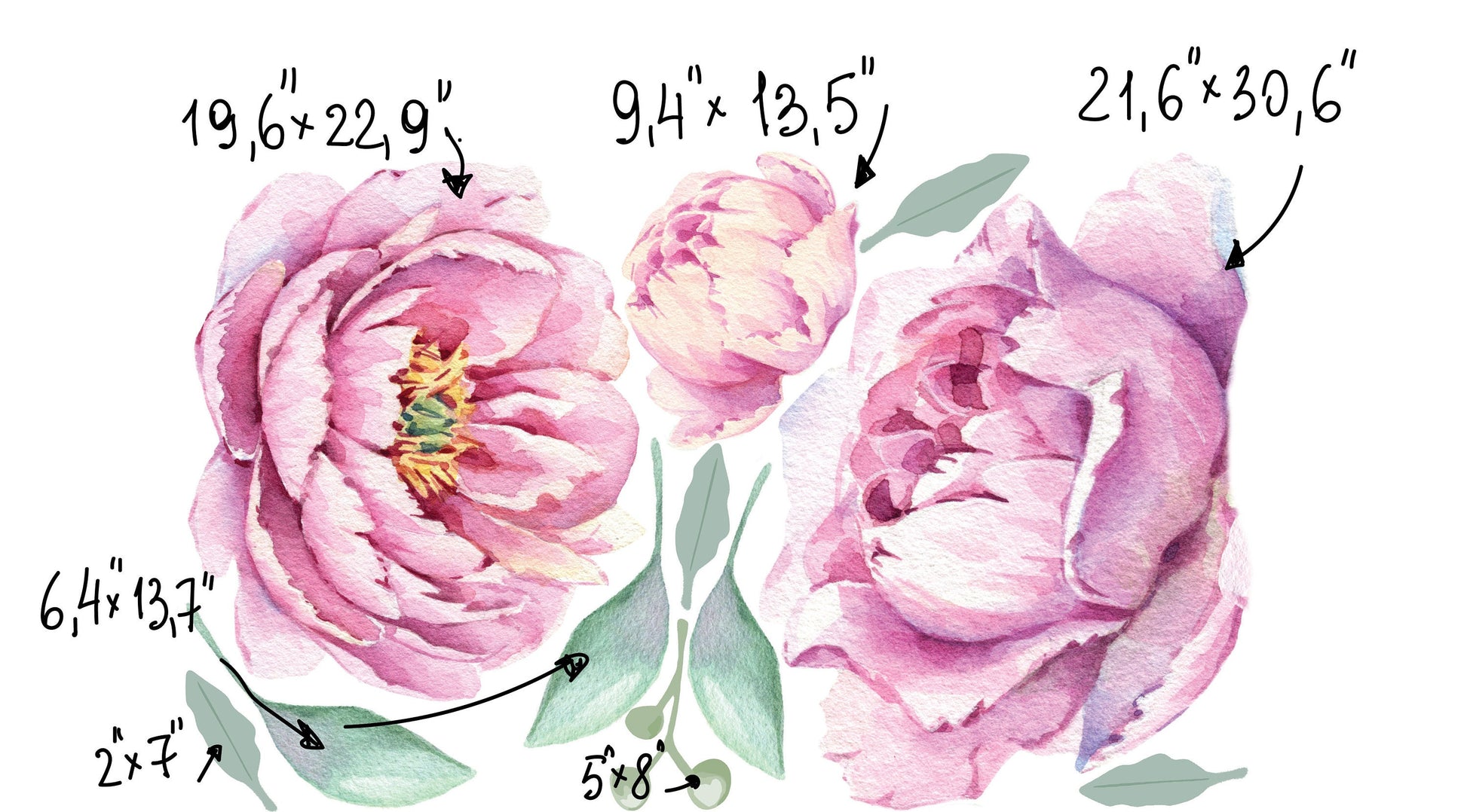 Peony Wall Decal Floral Rose Stickers Large, LF215