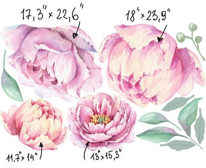 Peony Wall Decal Floral Rose Stickers Large, LF215