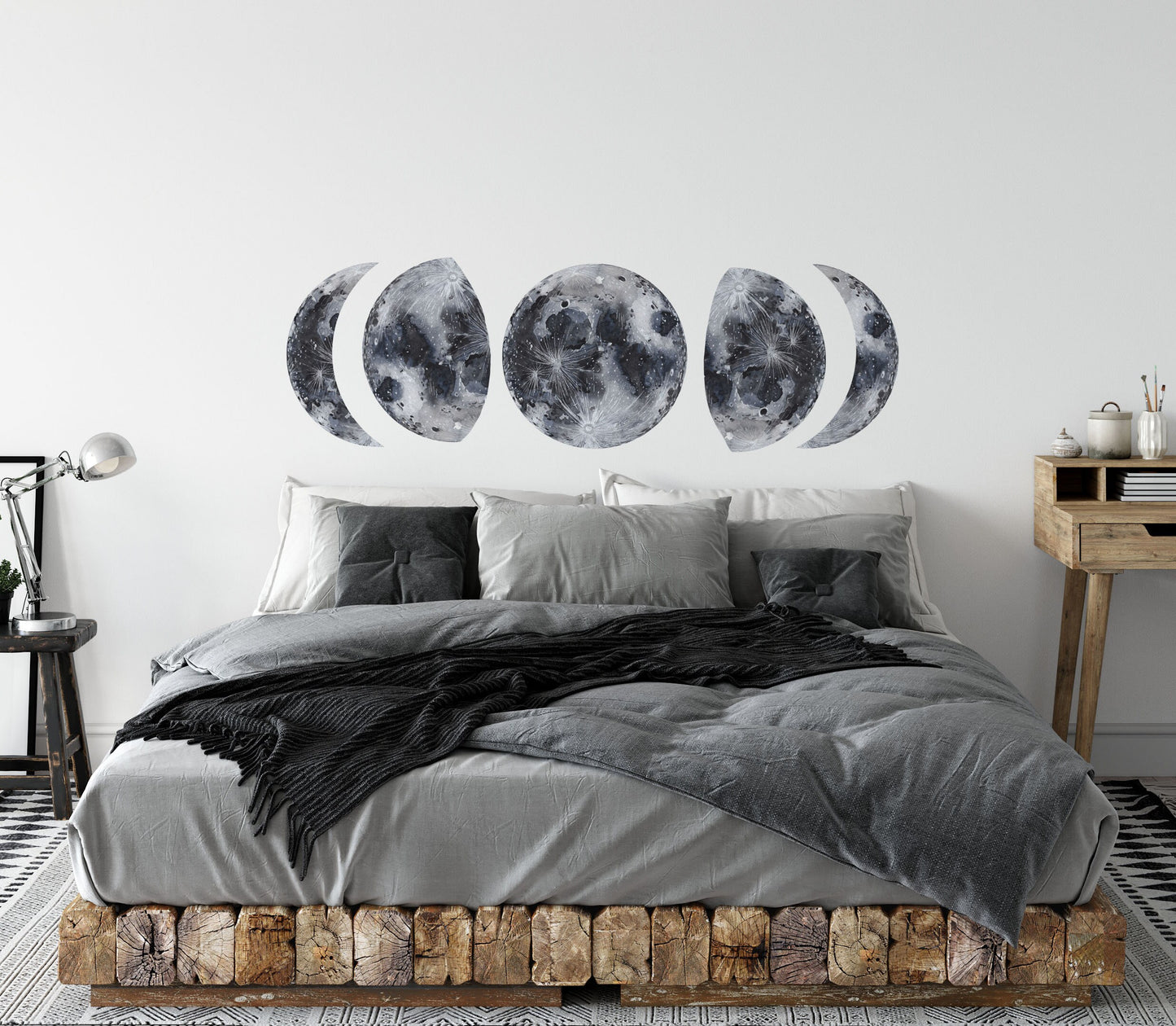 Moon Phases Wall Decals Gray Stickers, LF218