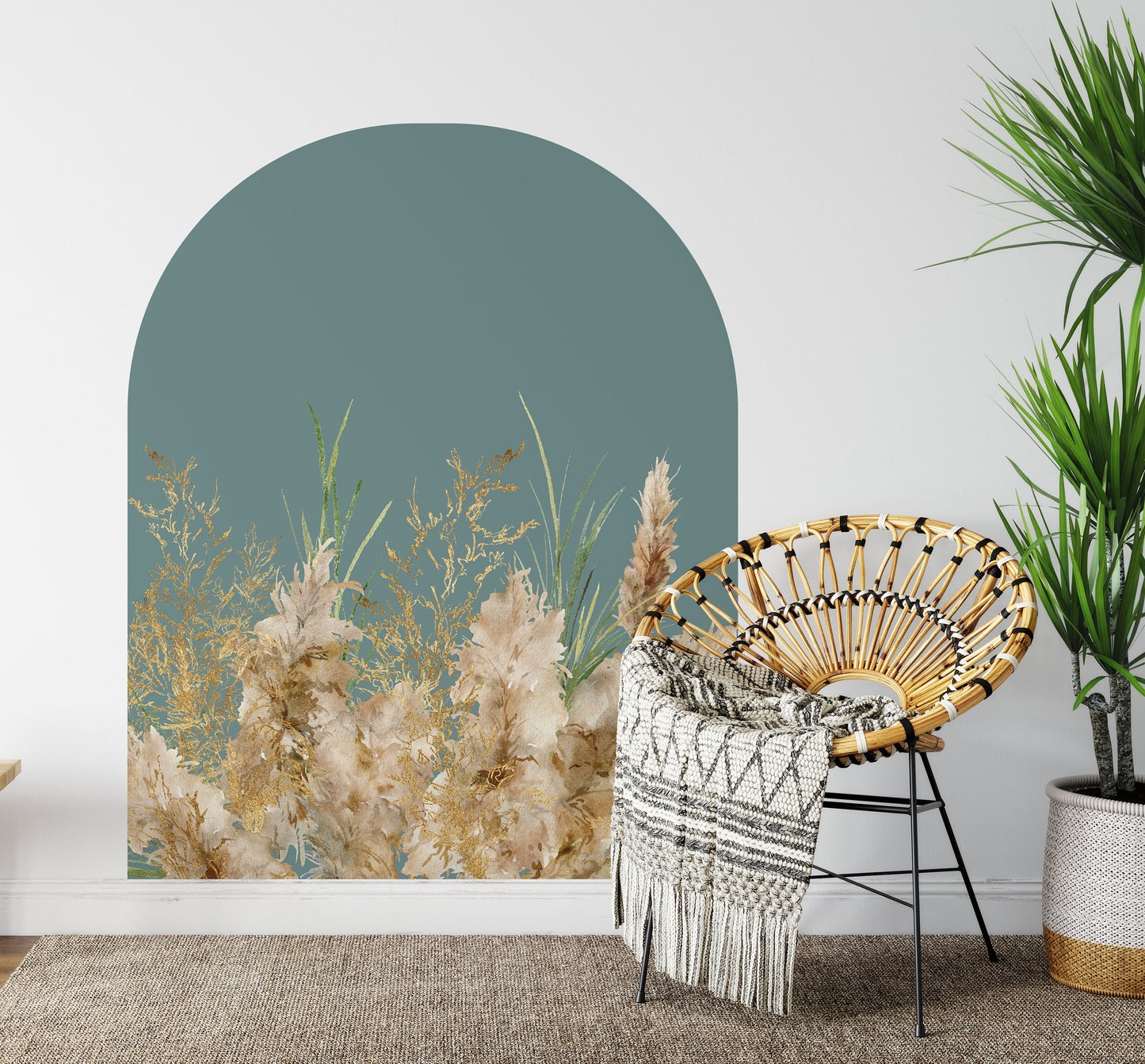 Boho Large Arch Wall Decal Pampas Grass Colour Block Sticker, LF222