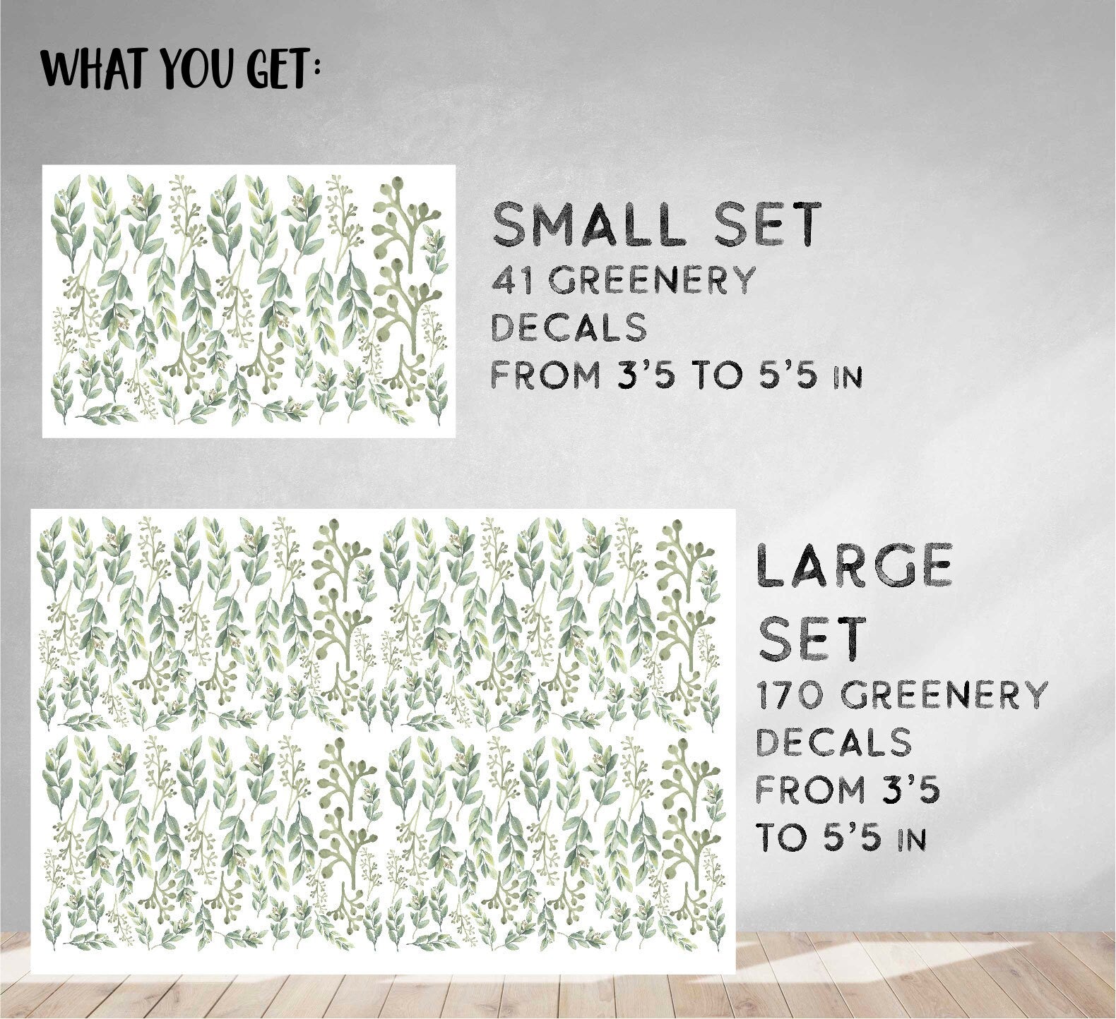 Greenery Wall Decal Botanical nursery decals Green Leaf, LF001