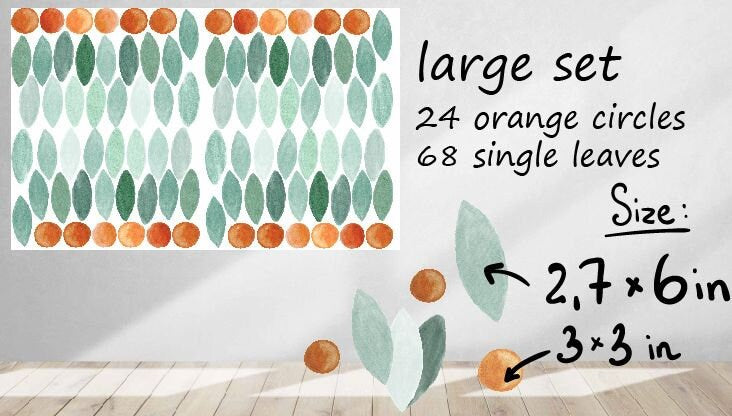 Green Leaf Wall Decals Stickers Oranges, LF004