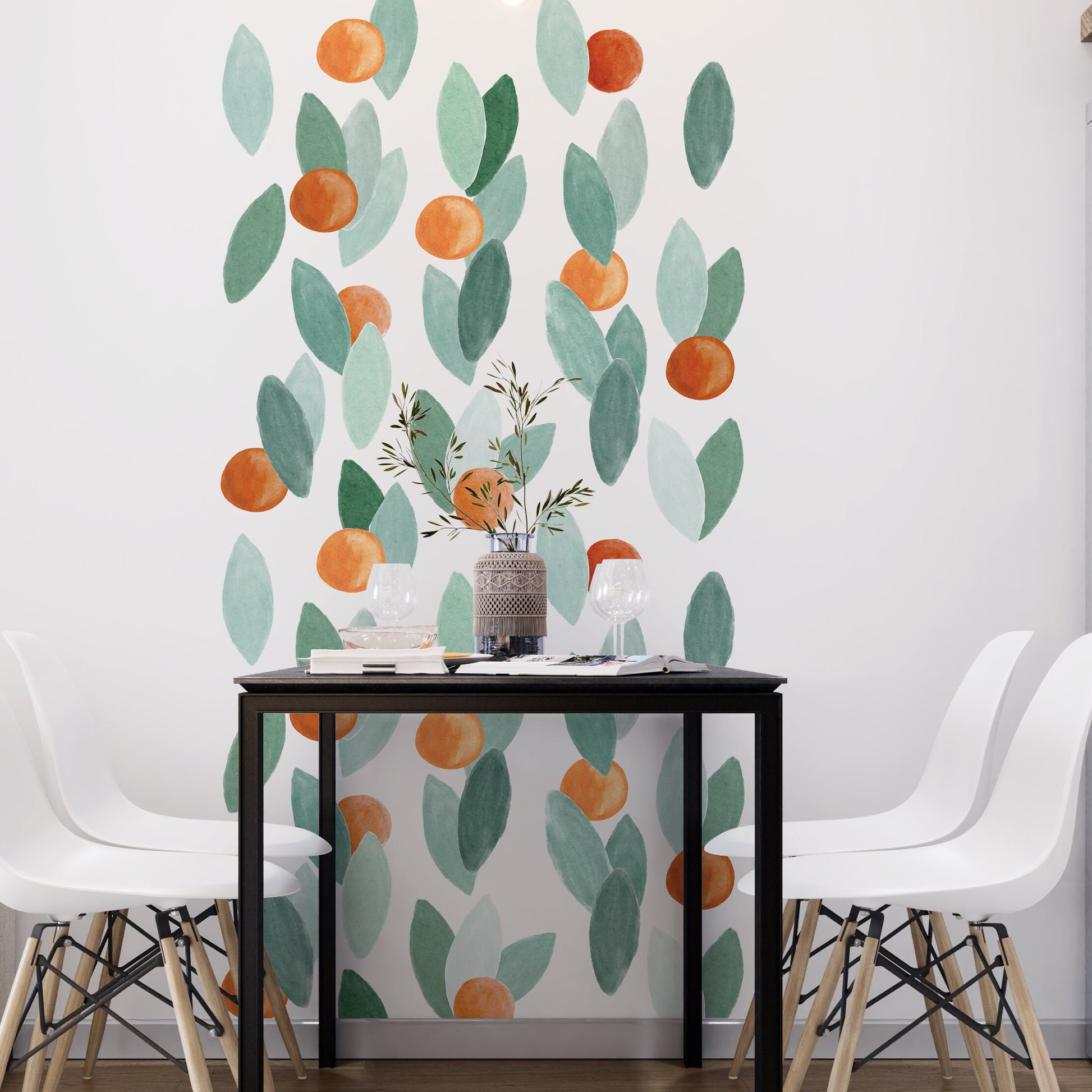 Green Leaf Wall Decals Stickers Oranges, LF004