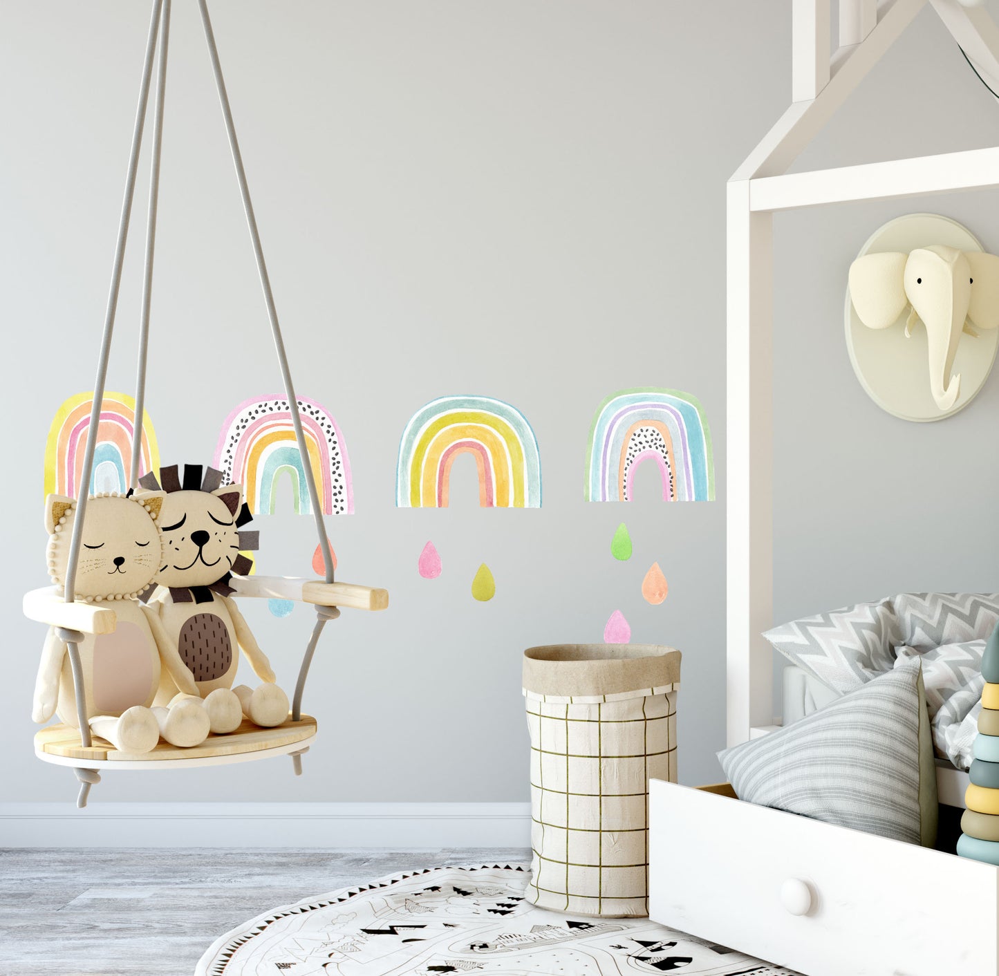 Rainbow wall decals Raindrops stickers Watercolor, LF007